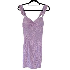 Luuvis Lavender Floral Lace Mini Dress Corset Back Ruffle Straps Purple Size 6